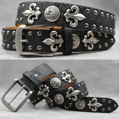White Skull Rivet Belt for Men Women Punk Style