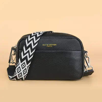 Women's Genuine Leather Crossbody Bag Red Chevron Design