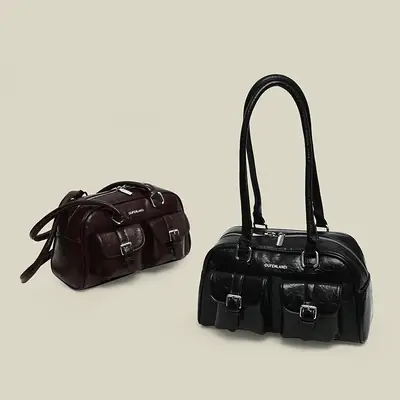 Women's Black PU Leather Shoulder Bag 2024