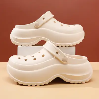 Women Croc Heel Slippers Black Height-Increasing Summer