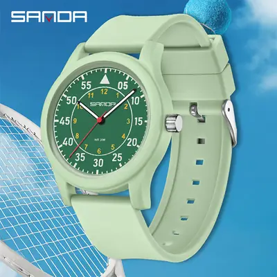 Sanda Quartz Watch Black Waterproof for Students Civil Servants