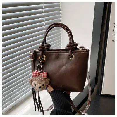Black Retro Textured Shoulder Crossbody Bag 2024