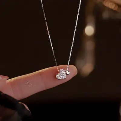 Double Heart Zircon Necklace for Women Light Luxury