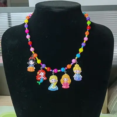 Girls Cartoon Princess Beaded Necklace with Elsa Pendant