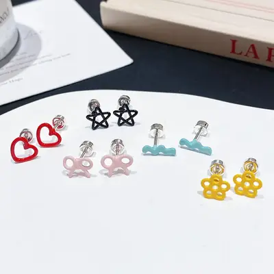 Macaron Color Ear Bone Nail Sweet Cute All-match Earrings 316L Titanium Steel Ear Holes Earrings