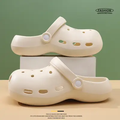 Women's White EVA Beach Slippers with Hole Design