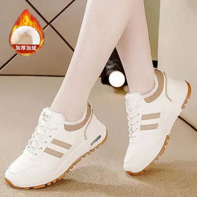 Women's White Cotton Warm Sneakers 2024 Autumn