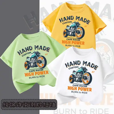 Hand Made Moto Graphic Green T-Shirt for Boys