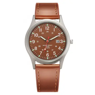 Men's Brown Leather Date Watch with Quartz Movement