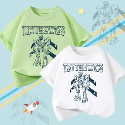 Boys Cotton T-Shirt Summer 2026 Kids Cartoon Top