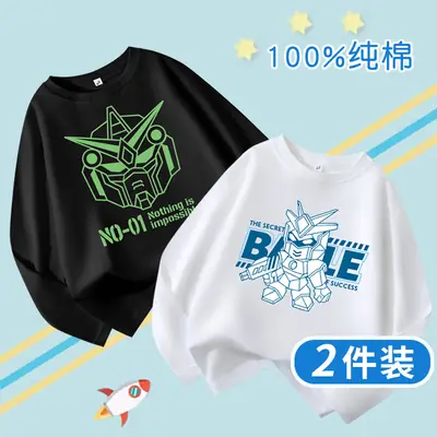 Children's Blue Cartoon Robot Long Sleeve T-Shirt