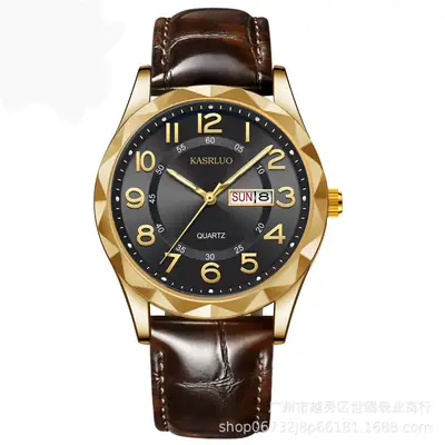 Fashionable Ultra-Thin Luminous Fully Automatic Movement Waterproof Calendar Belt Men's Watch Business Quartz Watch Large Dial