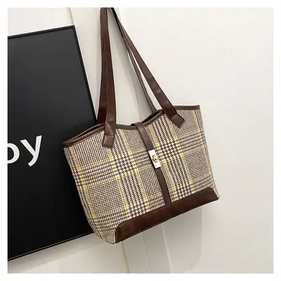 Women's Woolen Checkered Shoulder Bag Large Capacity 2024