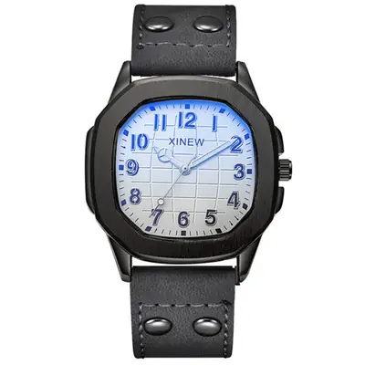 Men's Blue Dial Leather Band Quartz Watch