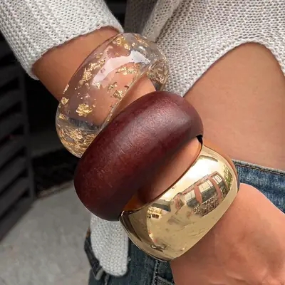 Golden & Brown Exaggerated Bracelet Set for Women