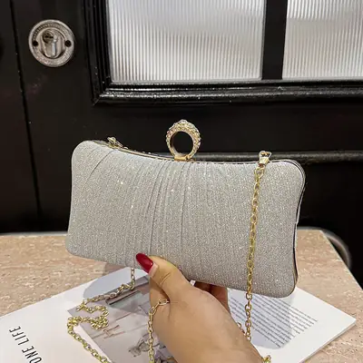 Black Sparkly Crossbody Clutch Bag for Women