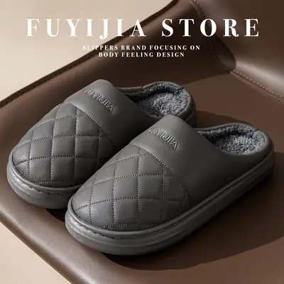 Men's Winter Cotton Slippers with Thick Soles for Indoor Use, Non-Slip, Warm, Fleece-Lined, Thickened, Large Size, Breathable, for Home Use