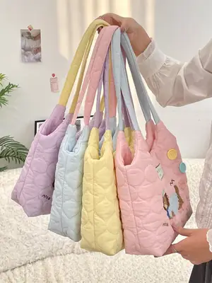 Cartoon Macaron Shoulder Bag Yellow Quilted Large Capacity