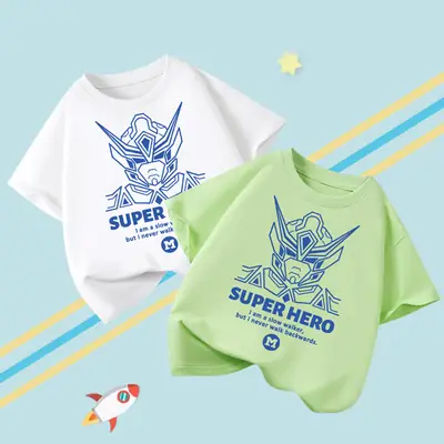 White Super Hero T-Shirt for Boys Large Cotton