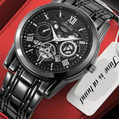 Oruss Black Mechanical Watch for Men Waterproof Automatic Quartz
