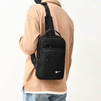 Men's Black Crossbody Backpack with Zip Pocket