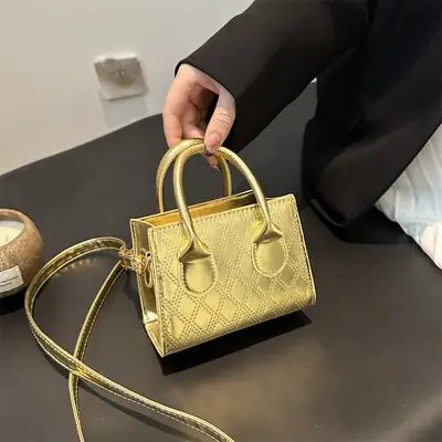 Women's Patent Leather Handbag with Diamond Plaid Design
