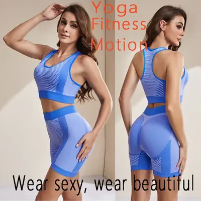 Pink Mesh Yoga Suit High Waist Women Fitness Running