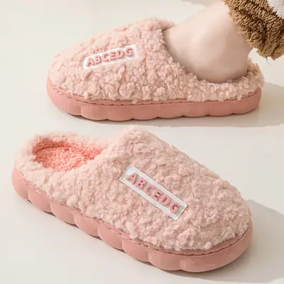 Plush letter cotton slippers a pair