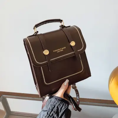 College Style Brown Shoulder Bag with Pouch