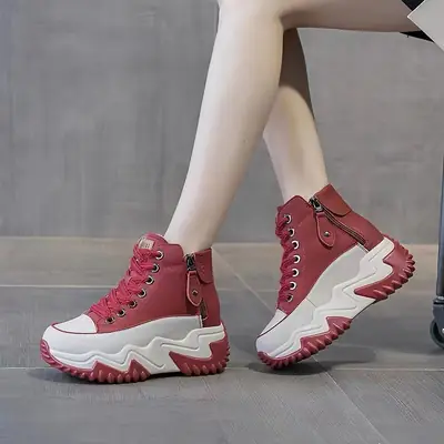 Soft Leather High-Top Dad Shoes for Women White Autum New 5cm Versatile White Shoes with Increased Height British Boots