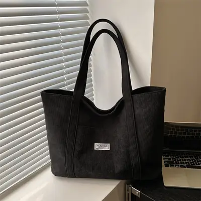 Beige Fleece Tote Bag Large Capacity College Student Shoulder Carry