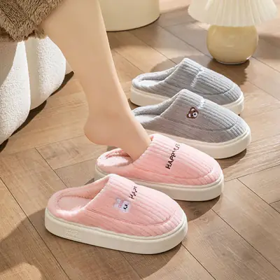 Warm Cotton Slippers Women's Winter Household Indoor Home New Wool Slippers Men's Autumn and Winter Anti-slip Thick Bottom Couple