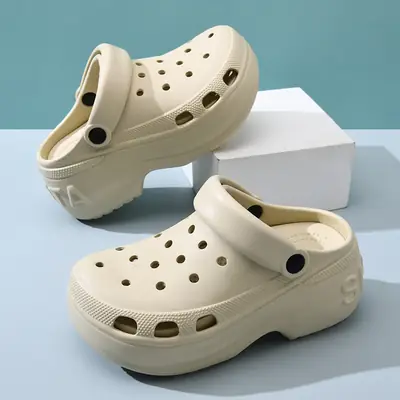 Women's Beige EVA Croc Slippers Summer Non-Slip