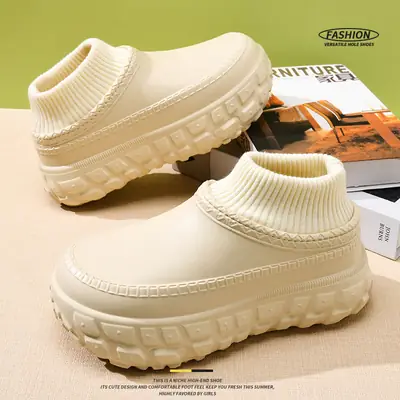 Women's Black Slip-On Furry Shoes with Tire Soles