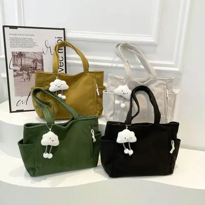 Retro Corduroy Shoulder Bag Women's Artistic Tote