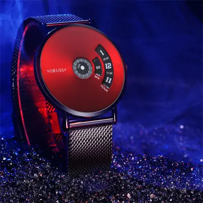 Men's Red Digital Watch with Metal Band Waterproof Quartz