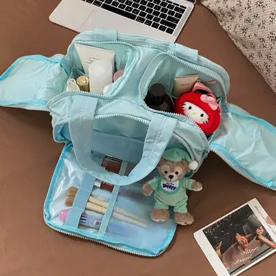 Women Large Capacity Cosmetics Bag with Makeup Brush Partition