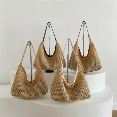 Golden Woven Underarm Bag for Women Large Capacity