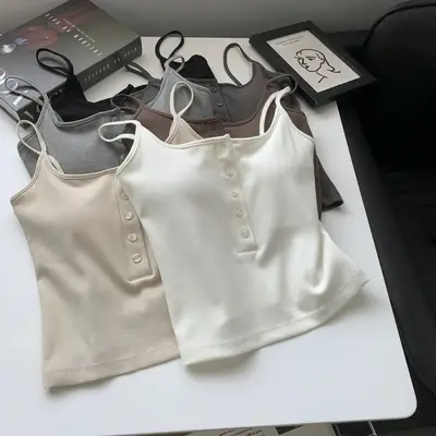 Button Camisole Women's Bracket Tube Top Outer Wear Fixed Cup Breathable Comfortable All-match Anti-light Inner Tube Top
