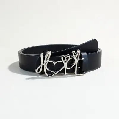 Women's LOVE Hardware Button Belt with Black Leather
