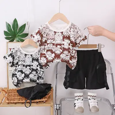 Foreign Trade Boys Short Sleeve Cartoon Monkey Summer 2025 T-Shirt