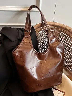 Brown Leather Tote Bag for Women Autumn Winter 2024