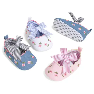 2025 spring and summer new baby shoes princess shoes striped bow soft bottom breathable toddler shoes baby shoes