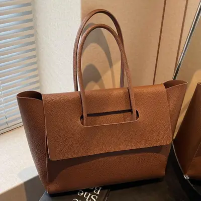 2024 Winter Women's Black Leather Tote Bag Large Capacity