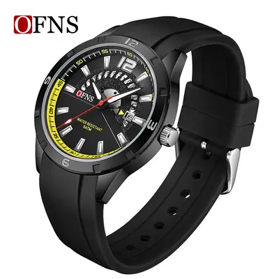 Men Waterproof Quartz Watch with Calendar & Silicone Band