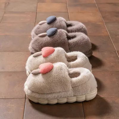 Cixi Cotton Slippers with Thick Bottom for Women Home Spring and Autumn and Winter Indoor Warm Non-slip Home Winter Plush Men
