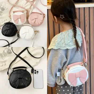 2024 Women's Cute Bow Shoulder Bags Black White Pink