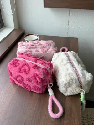 Pink Plush Cosmetic Storage Bag Travel Wash
