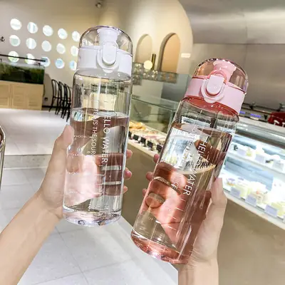 Summer Sports Student Water Bottle, High Aesthetic Value, Popular on Instagram, Large Capacity, Trendy Outdoor Portable High-Temperature Resistant Plastic Cup