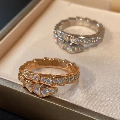 Gold Electroplated Full Diamond Snake Bone Ring for Women
